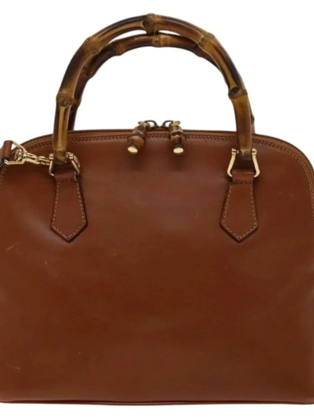 GUCCI Bamboo Hand Bag Leather 2way Brown Gold 000 122 0290 Auth